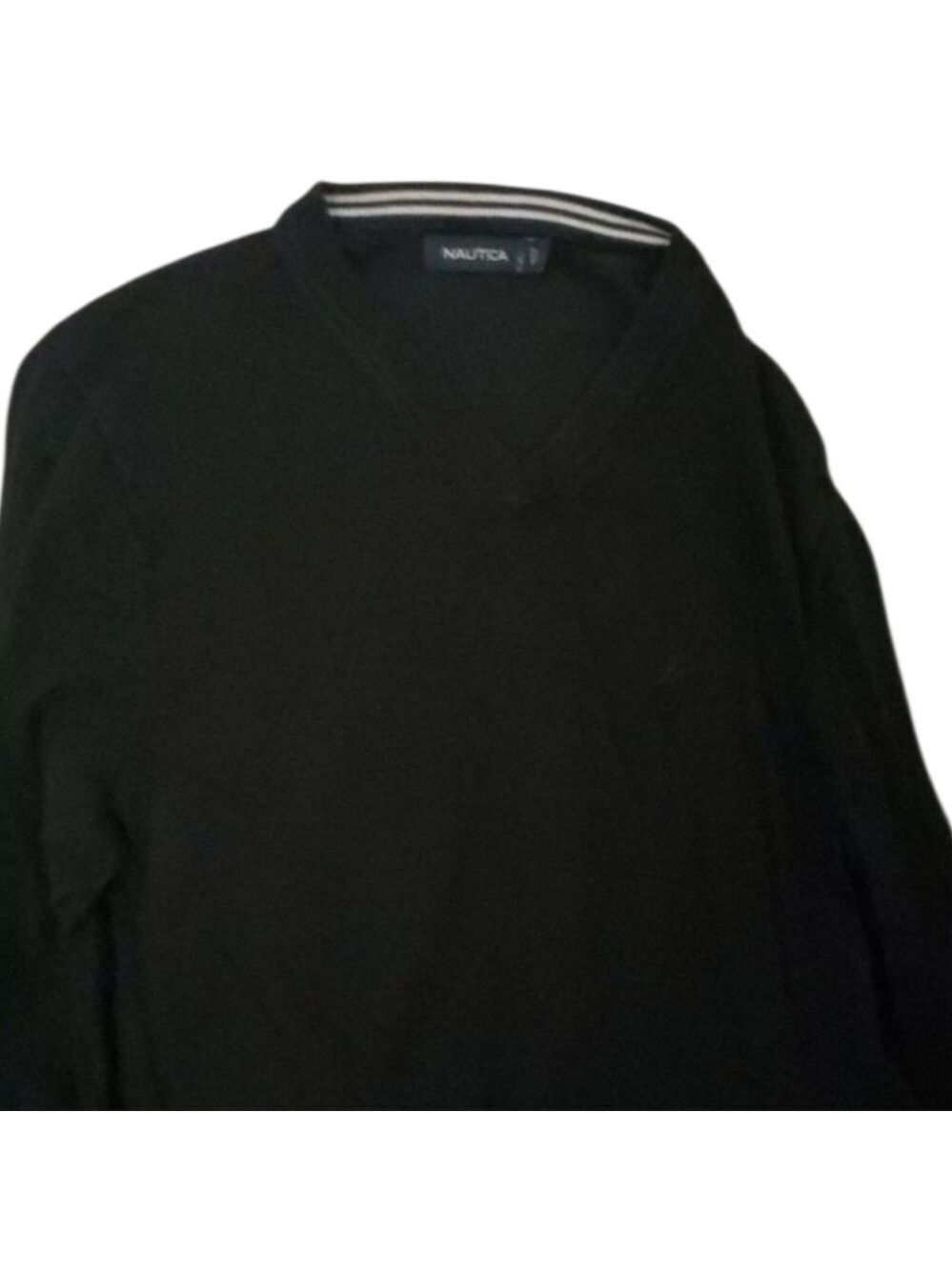 Nautica black sweater v-neck mens size large L preowned euc